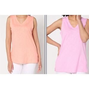 Belle Kim Gravel XL Orange & Lilac Slub Knit Set Of 2 V Neck Tanks A683270 NWOT